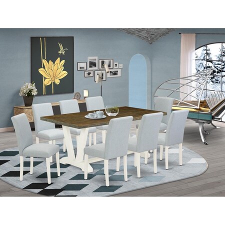 East West Furniture 9 Piece V-Style Dining Room Set - Linen White V077AB015-9